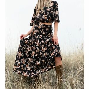 Joyfolie Cedrica Black Floral Two Piece Dress - XS